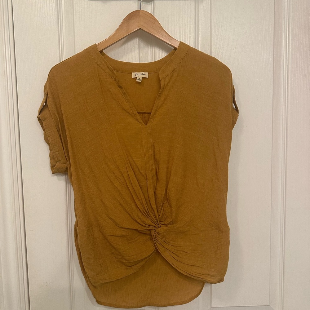 Lily White Mustard Twist Front Blouse